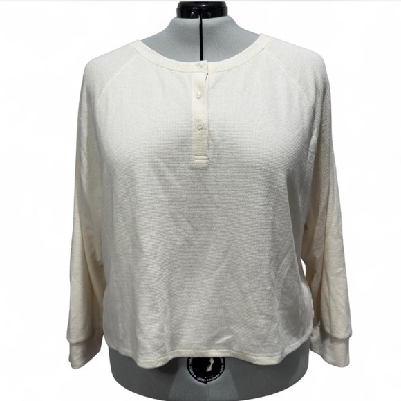 Victoria's Secret Tops - Victoria’s Secret Raglan Waffle Knit Henley Long Sleeve Top, Cozy Loungewear PJs
